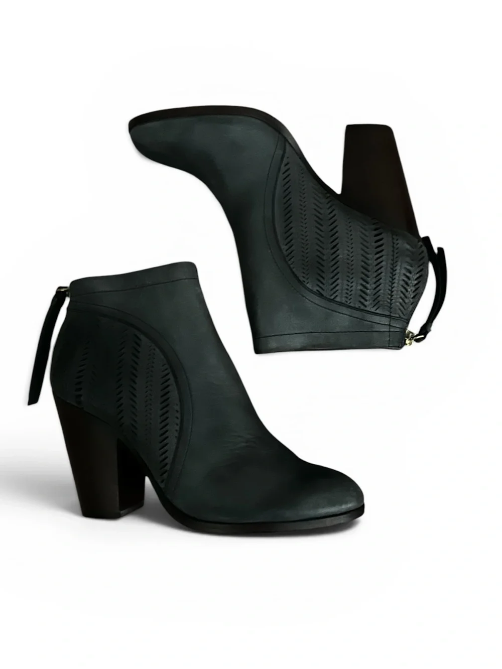 Coach Honey Leather Perforated High Heel Booties Size Women's 8 B Charcoal Gray